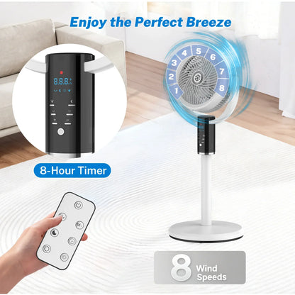 Rechargeable Pedestal Fan with 6000mAh Battery, USB-C Charging, 8-Speed Settings, LED Display, and Remote Control