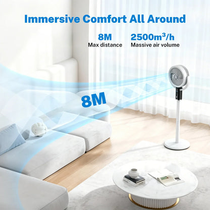 Rechargeable Pedestal Fan with 6000mAh Battery, USB-C Charging, 8-Speed Settings, LED Display, and Remote Control