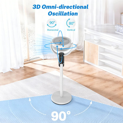 Rechargeable Pedestal Fan with 6000mAh Battery, USB-C Charging, 8-Speed Settings, LED Display, and Remote Control
