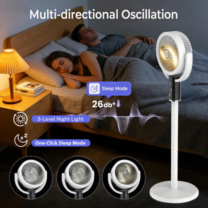 Rechargeable Pedestal Fan with 6000mAh Battery, USB-C Charging, 8-Speed Settings, LED Display, and Remote Control