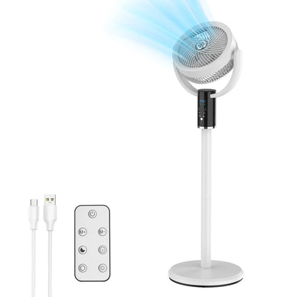 Rechargeable Pedestal Fan with 6000mAh Battery, USB-C Charging, 8-Speed Settings, LED Display, and Remote Control