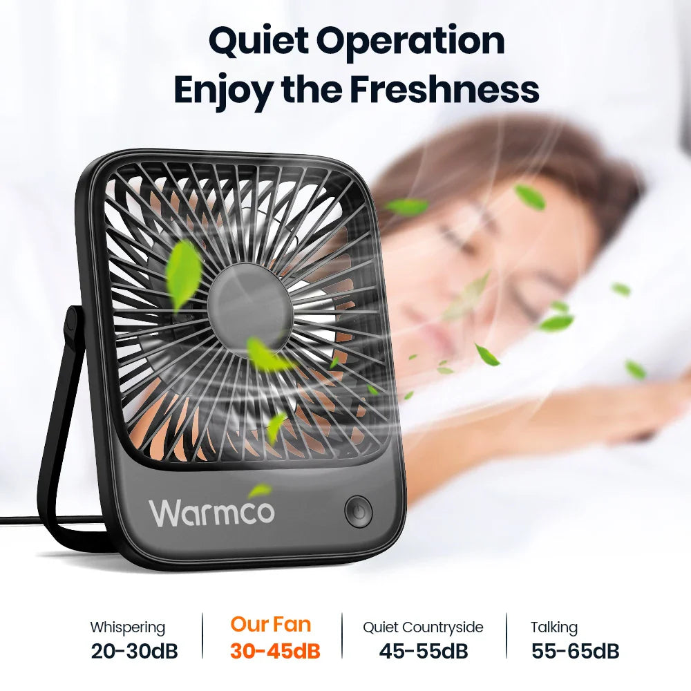 Compact USB Desk Fan - USB-C Powered, 3-Speed Settings, 180° Tilt, Ultra-Quiet Office Fan