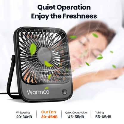 Compact USB Desk Fan - USB-C Powered, 3-Speed Settings, 180° Tilt, Ultra-Quiet Office Fan