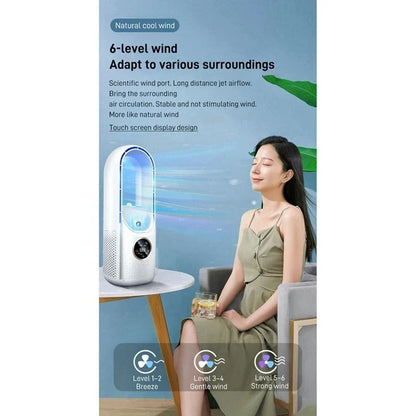 Bladeless Portable Air Cooler Fan – USB Powered, 6 Speeds, Quiet Timer, Humidifier for Personal Cooling