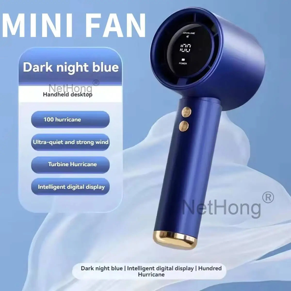 Compact Rechargeable Handheld Mini Fan with Foldable Design, 3-Speed Settings, 3000mAh Battery, and LED Display