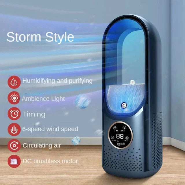 Bladeless Portable Air Cooler Fan – USB Powered, 6 Speeds, Quiet Timer, Humidifier for Personal Cooling