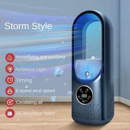 Bladeless Portable Air Cooler Fan – USB Powered, 6 Speeds, Quiet Timer, Humidifier for Personal Cooling