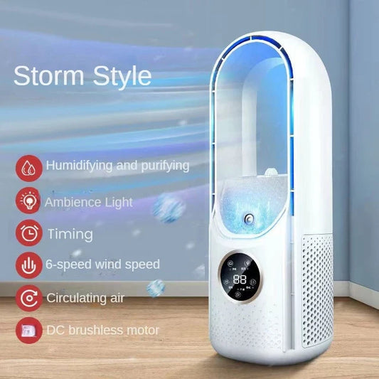 Bladeless Portable Air Cooler Fan – USB Powered, 6 Speeds, Quiet Timer, Humidifier for Personal Cooling