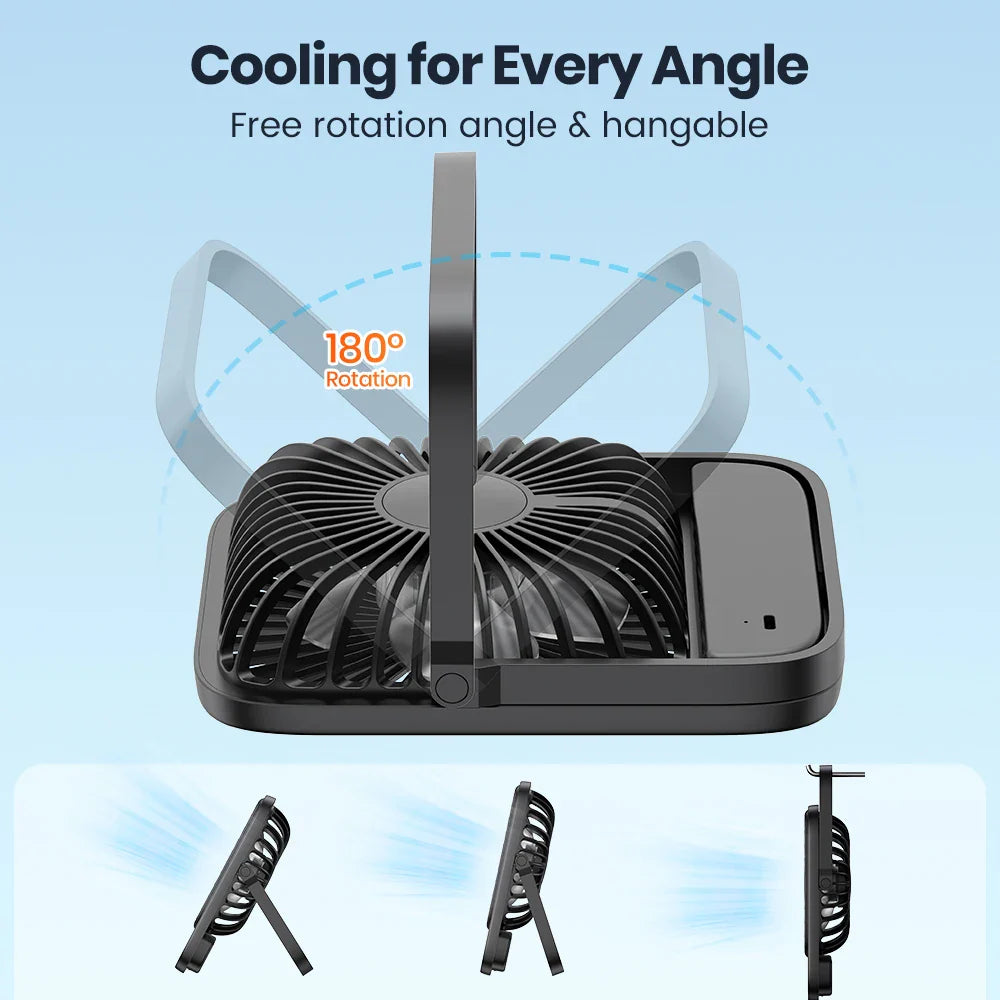 Compact USB Desk Fan - USB-C Powered, 3-Speed Settings, 180° Tilt, Ultra-Quiet Office Fan
