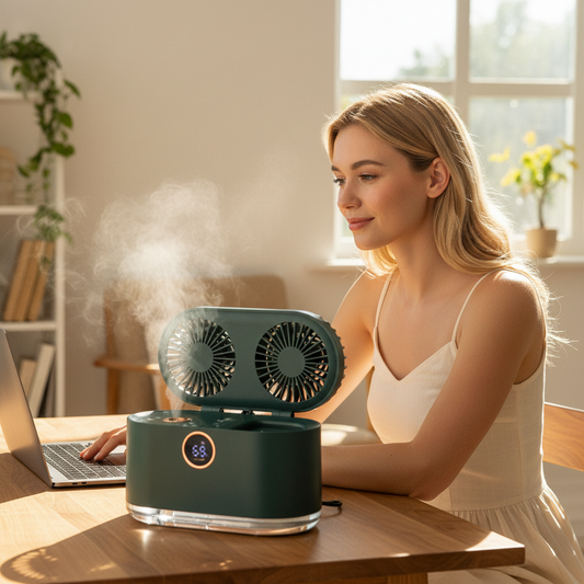 Mini USB Air Cooler Fan | Desktop Humidifier with LED Night Light | Vyrino UK - Vyrino